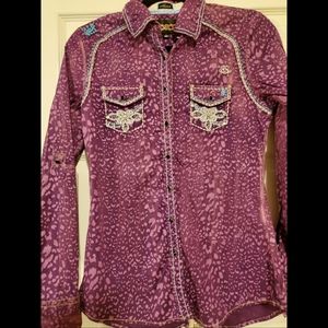Purple Leopard Roar Western Shirt